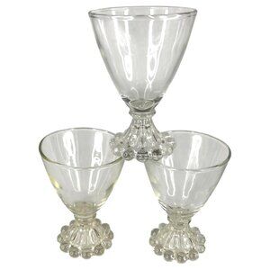 3 Vintage Anchor Hocking Boopie Clear Glasses Goblets Juice Cordial Bubble Base